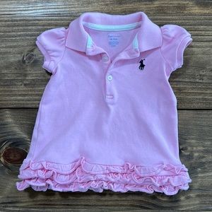 Ralph Lauren, Bubble gum Pink, Ruffled Dress. Size 3M.